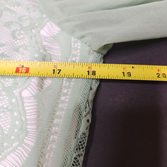 Sweet Rain Floral Lace Peplum Blouse Sheer Long Sleeves Soft Green Sz. L Fairy - Picture 6 of 9